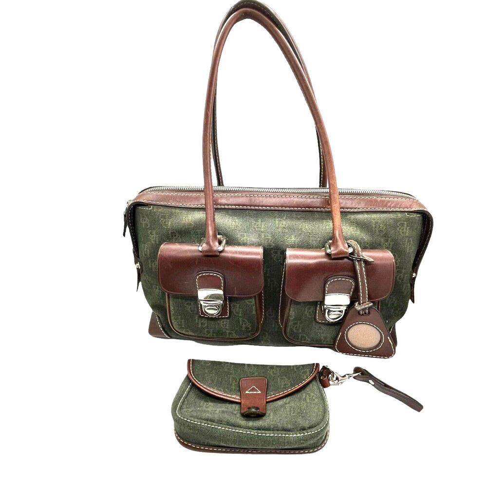Dooney & Bourke Shoulder Handbag With Coin Purse Womens Green Signature Print